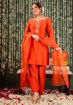 Picture of Admirable Rayon Orange Red Readymade Salwar Kameez