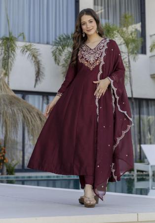 Picture of Charming Rayon Maroon Readymade Salwar Kameez