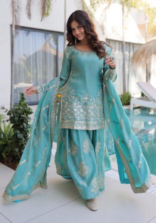 Picture of Ravishing Chiffon Cadet Blue Readymade Salwar Kameez