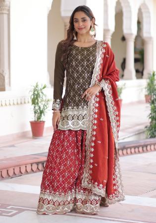 Picture of Ideal Chiffon Brown Readymade Salwar Kameez