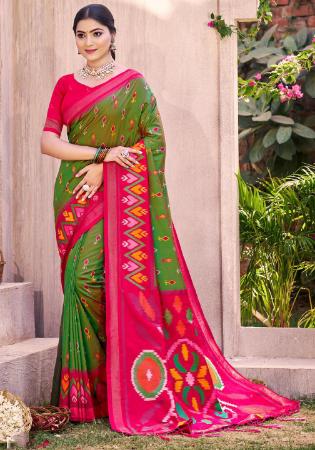 Picture of Good Looking Silk Dark Olive Green Saree