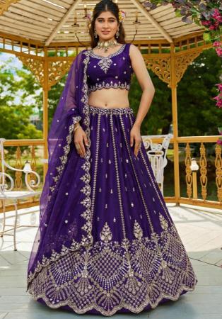 Picture of Charming Satin Midnight Blue Lehenga Choli