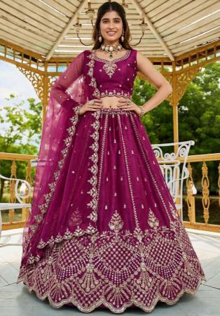 Picture of Splendid Satin Pink Lehenga Choli