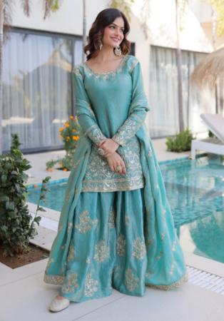 Picture of Grand Silk Cadet Blue Readymade Salwar Kameez