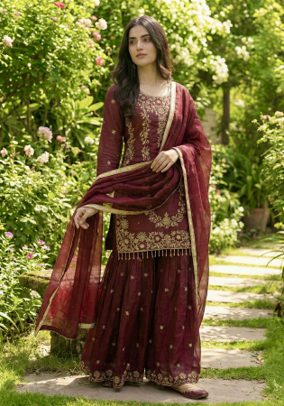 Picture of Marvelous Silk Maroon Readymade Salwar Kameez