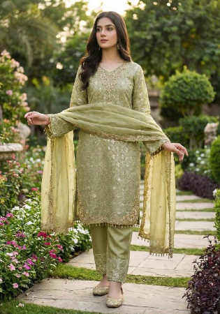 Picture of Ideal Silk Dark Khaki Readymade Salwar Kameez