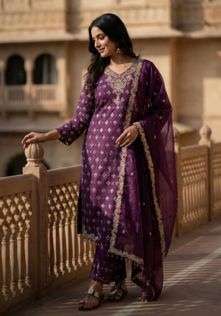 Picture of Resplendent Silk Purple Readymade Salwar Kameez