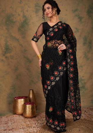 Picture of Resplendent Chiffon & Satin & Silk Black Saree