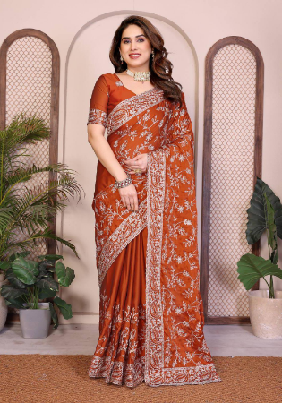 Picture of Alluring Silk Fire Brick Saree
