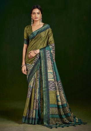 Picture of Fascinating Silk Dark Olive Green Saree