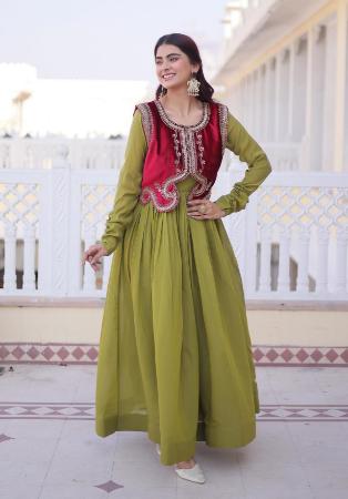 Picture of Ravishing Chiffon Dark Olive Green Readymade Gown