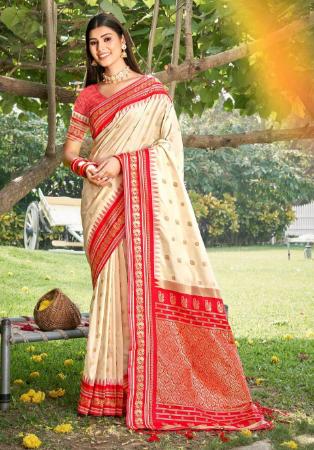 Picture of Fascinating Silk Blanched Almond Saree
