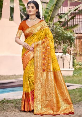 Picture of Alluring Silk Golden Rod Saree
