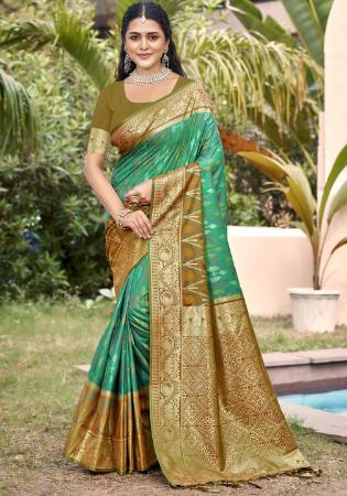 Picture of Good Looking Silk Dark Olive Green Saree