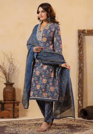 Picture of Cotton Dark Slate Blue Readymade Salwar Kameez