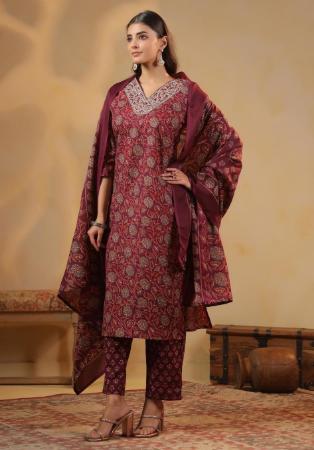 Picture of Bewitching Cotton Maroon Readymade Salwar Kameez