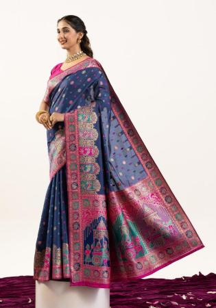Picture of Stunning Silk Dark Slate Blue Saree