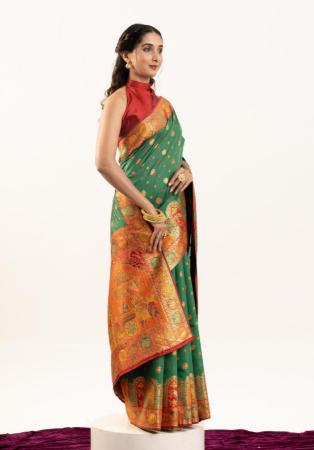 Picture of Classy Silk Dark Olive Green Saree