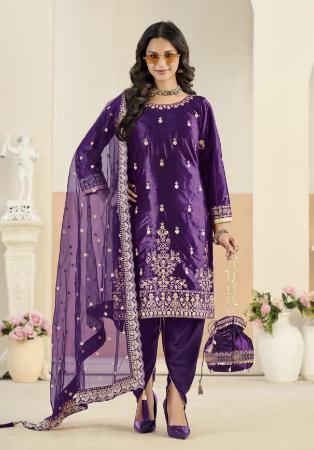 Picture of Stunning Chiffon Purple Straight Cut Salwar Kameez