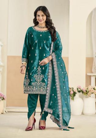 Picture of Splendid Chiffon Dark Cyan Straight Cut Salwar Kameez