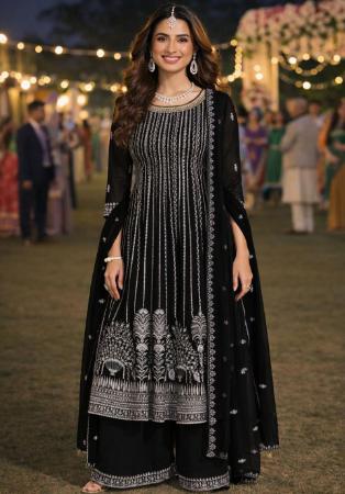 Picture of Sightly Georgette Black Straight Cut Salwar Kameez