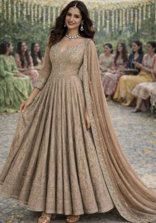 Picture of Radiant Georgette Beige Straight Cut Salwar Kameez