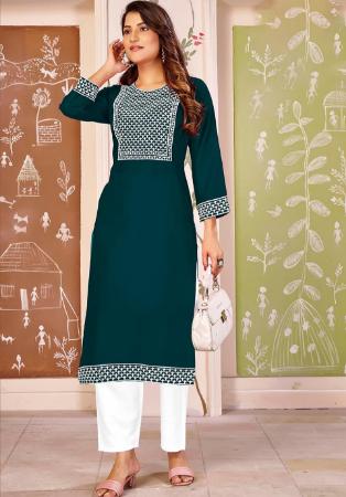 Picture of Exquisite Rayon Dark Green Readymade Salwar Kameez