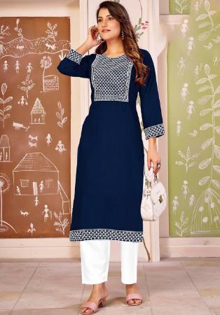 Picture of Splendid Rayon Midnight Blue Readymade Salwar Kameez