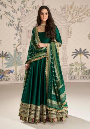 Picture of Appealing Silk Dark Green Anarkali Salwar Kameez