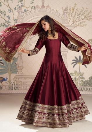 Picture of Stunning Silk Maroon Anarkali Salwar Kameez