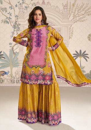 Picture of Crepe & Silk Golden Rod Straight Cut Salwar Kameez