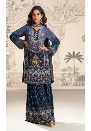Picture of Crepe & Silk Dark Slate Grey Straight Cut Salwar Kameez