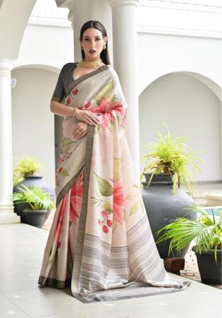 Picture of Beautiful Satin & Silk Silver Saree