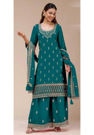 Picture of Statuesque Georgette Teal Straight Cut Salwar Kameez