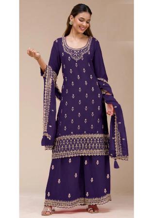 Picture of Wonderful Georgette Purple Straight Cut Salwar Kameez