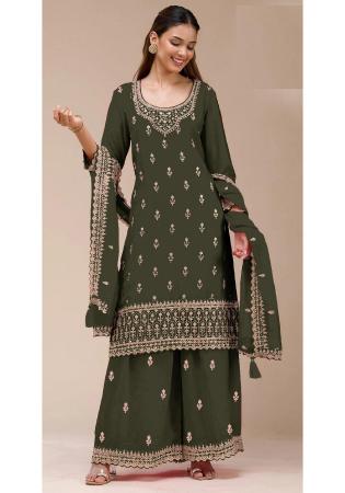 Picture of Georgette Forest Green Straight Cut Salwar Kameez