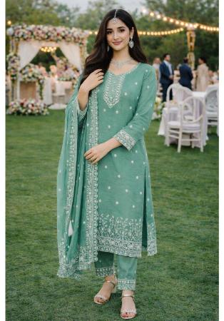 Picture of Chiffon Cadet Blue Straight Cut Salwar Kameez