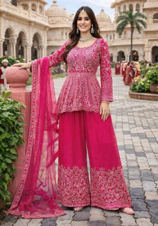 Picture of Gorgeous Chiffon Pink Straight Cut Salwar Kameez