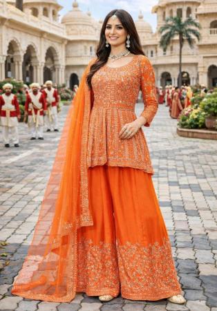 Picture of Resplendent Chiffon Chocolate Straight Cut Salwar Kameez