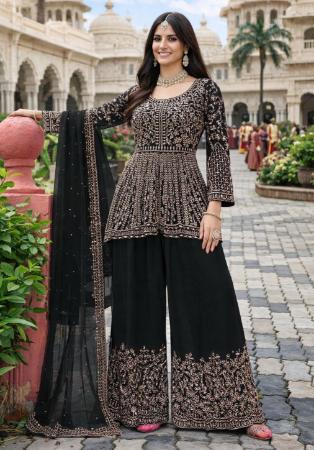 Picture of Exquisite Chiffon Black Straight Cut Salwar Kameez