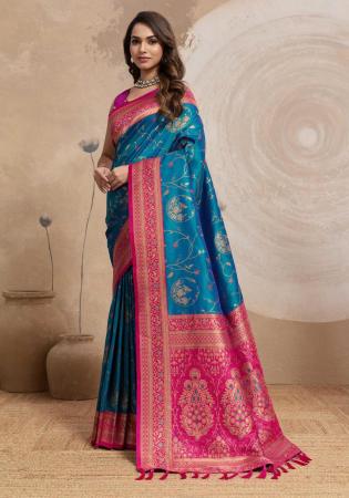 Picture of Beautiful Silk Cadet Blue Saree