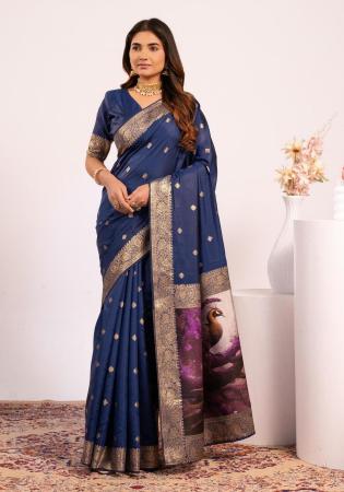 Picture of Statuesque Silk Midnight Blue Saree