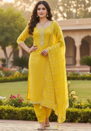 Picture of Chiffon Dark Golden Rod Straight Cut Salwar Kameez