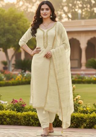 Picture of Elegant Chiffon Off White Straight Cut Salwar Kameez