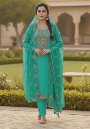 Picture of Chiffon Light Sea Green Straight Cut Salwar Kameez