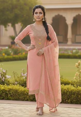 Picture of Chiffon Light Pink Straight Cut Salwar Kameez