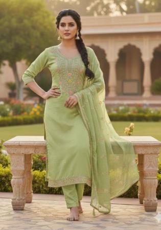 Picture of Chiffon Dark Khaki Straight Cut Salwar Kameez