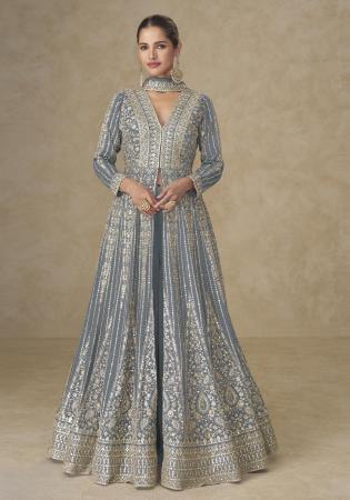 Picture of Chiffon Dark Slate Grey Anarkali Salwar Kameez