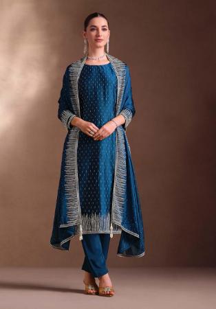 Picture of Georgette Midnight Blue Straight Cut Salwar Kameez