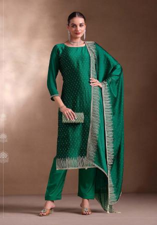 Picture of Georgette Dark Green Straight Cut Salwar Kameez